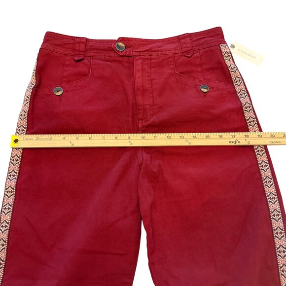 Anthropologie Women's Burgundy Pants Size 4 W/ Embroidered Side Stripes NWT - Picture 11 of 16